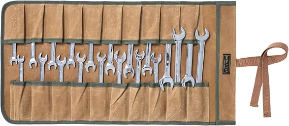 Wrench Roll, Durable 16 oz Waxed Canvas Tool Bag with 20 Slots,Tool Organizer Roll Up Bag | 23.6X12.5 Inch (Khaki)