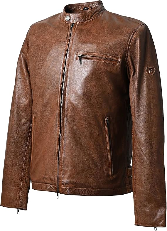 RIDEZ Genuine Leather Jacket Motorcycle Leather Jacket Leather Men's Brand Single Rider A-Line Leather ACE RLJ110 Brown XL