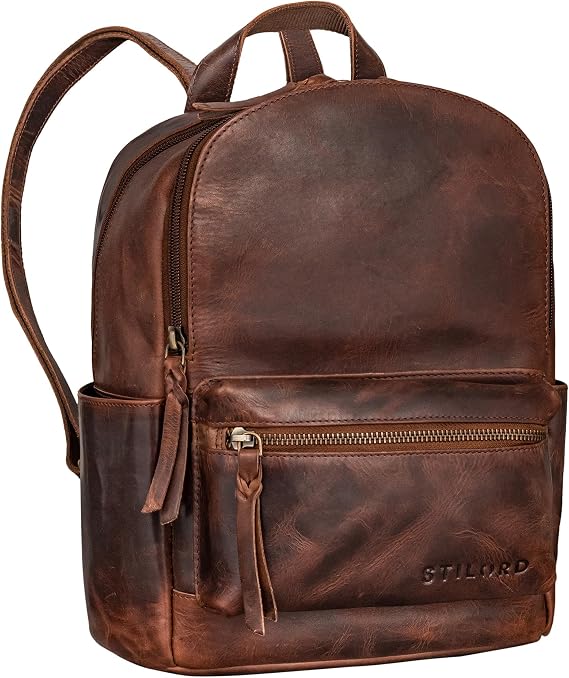 STILORD "Karolina Leather Backpack Ladies Sporty with Tablet Compartment 10.1 Inch Backpack Leisure Backpack Handbag Vintage Daypack for City Shopping Leather Colour:porto - cognac