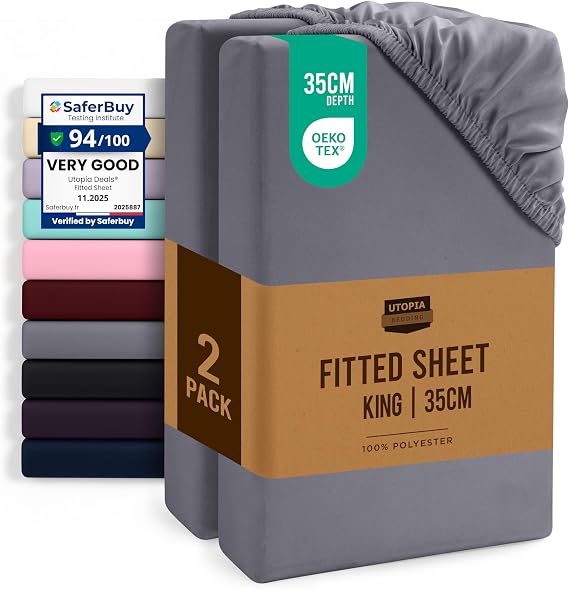 Utopia Bedding Fitted Sheet King (2 Pack), Grey