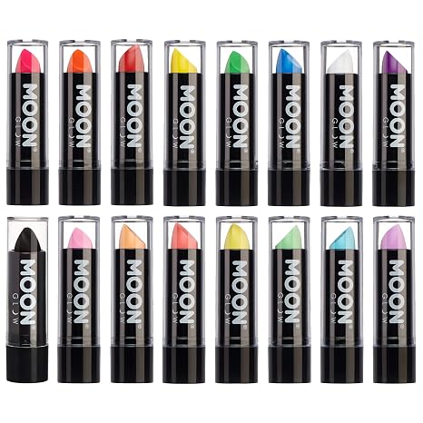 Moon Glow Neon UV Lipstick Intense Pastel Colours Bright Neon Lipstick Glow Under UV Radiation (Pack of 16 (1 Piece))