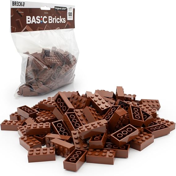 LEGO Bricks Brown 2 x 4 Classic Pack of 100 - Single Brown Building Blocks in Bulk Pack for LEGO Plate and Box Starter Set Basic Bricks (3001) (Red Brown)