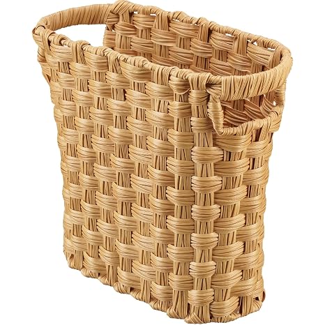 NiHome NiOffice Compact Wicker Waste Paper Bin with Built-In Handles, Beige
