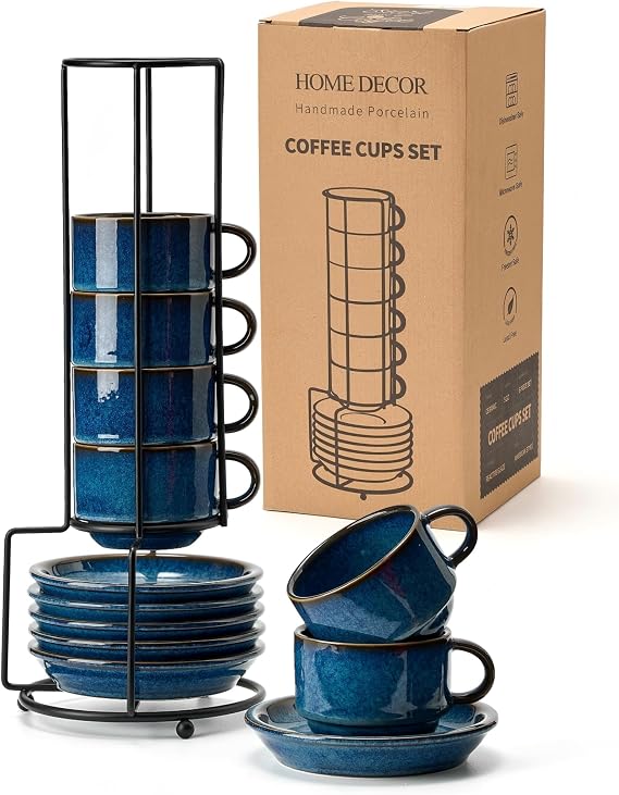 HOME DECOR Espresso Coffee Cups Set of 6,147.8 ml-Reactive Glaze Blue