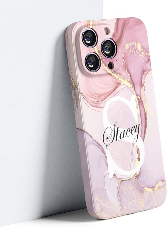 Personalised Phone Case For Apple iPhone 17, 16, 16e, 15, 14, Pro, Max, 13, 12, 11, X, XR, SE, 8, 7, 6, 5, Fully Printed 3D Customized Marble Text Cover, Custom Name TPU Silicon Cases (Rose Gold)