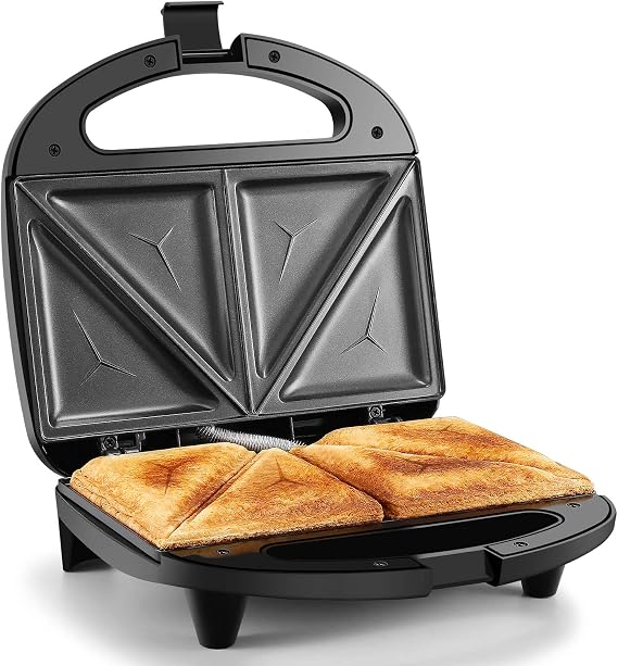 YASHE Sandwich Maker 750W Non-Stick Sandwich Toaster Black
