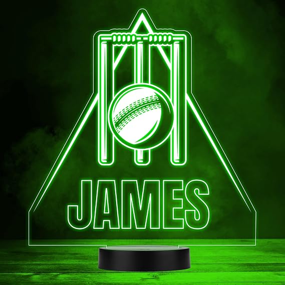 Cricket Stumps & Ball Sports Fan Personalised Gift Colour Changing Night Light | Personalised Gift for Home, Lamp Room Décor | Kids & Adults Night Lights with Name | Personalised Gift for Bedroom |