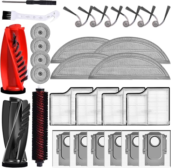 Roborock Saros 10 Accessories Compatible with Roborock Saros 10 - Dual Axis Main Brush, Built-in Cleaning Brush, 4 Side Brushes, 4 Mops, 4 Round