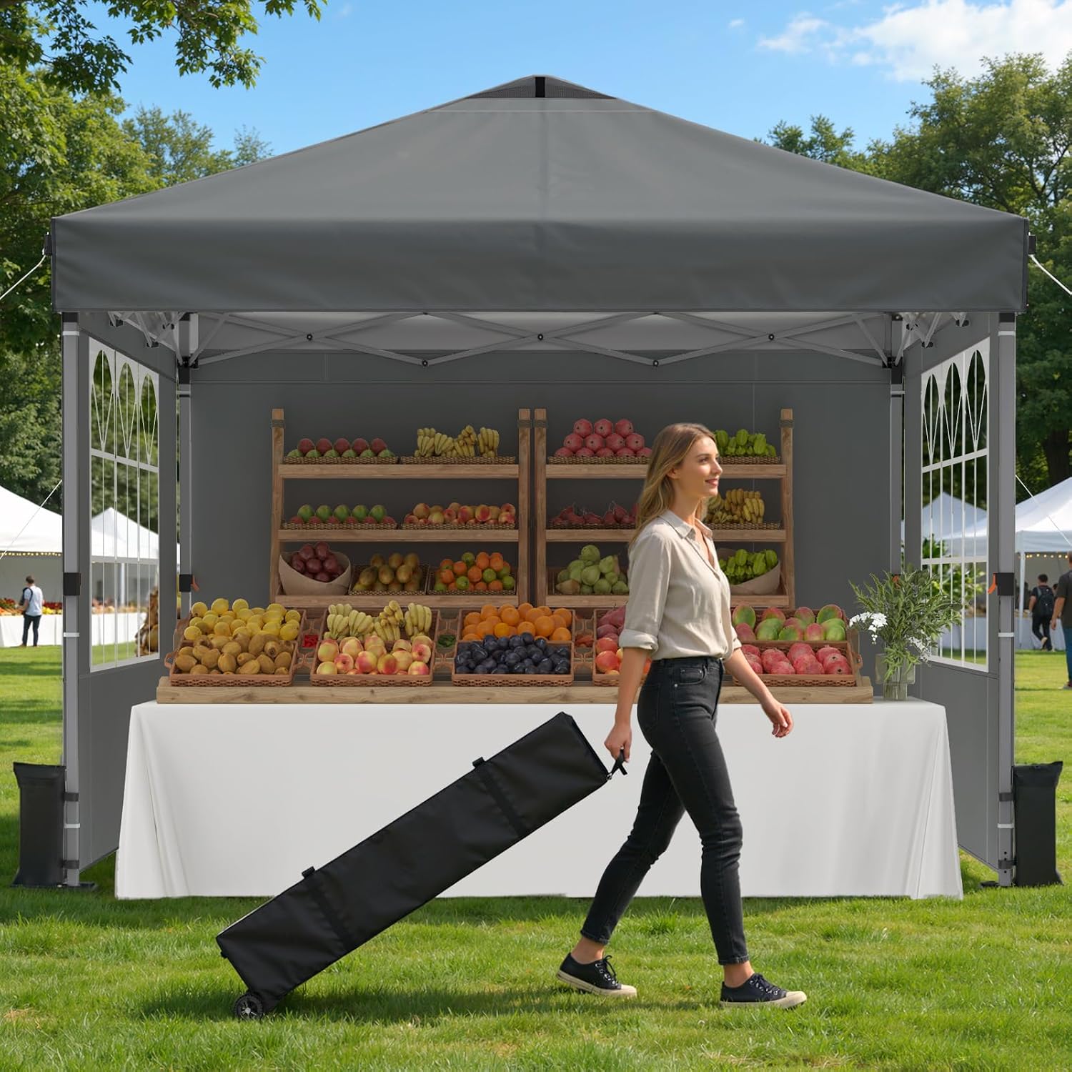 Raynesys Pop Up Canopy Tent for 10 Person, Silver Coated Top, Party Tent One Push Setup, 10x10ft Portable Gazebo Outdoor Sun Shade with Sidewalls for Events, Parties, Commercial, Camping, Gray
