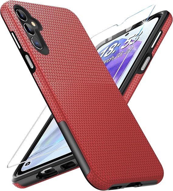 Vaki Mobile Phone Case for Samsung Galaxy A55 5G Case with Screen Protector Shockproof Bumper Scratch Resistance Non-Slip Protective Case Heavy Silicone Case for Samsung A55 5G Cover Case (Red)