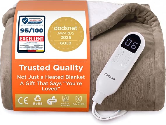 Bedsure Electric Blanket Heated Throw - Flannel, 130x160cm, Taupe