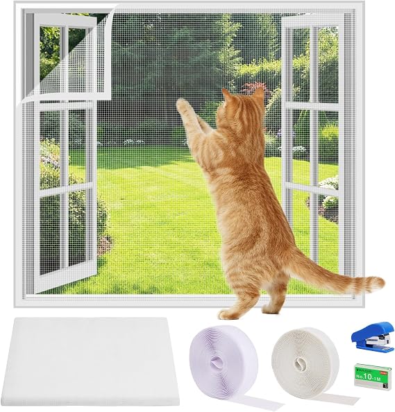 AOOWU Fly Screens For Windows, Adjustable DIY Fly Screen Window 100x 130 cm, Window Screen Mesh, Window Netting for Insects, Insect Mesh Mosquito Bug Net, Cuttable Mosquito Net, Pet Screen, White