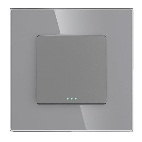 PULSAR Flush-Mounted Light Switch Grey Glass 1-Way Switch with Glass Frame 10 A 250 V Wall Switch On/Off Switch Single