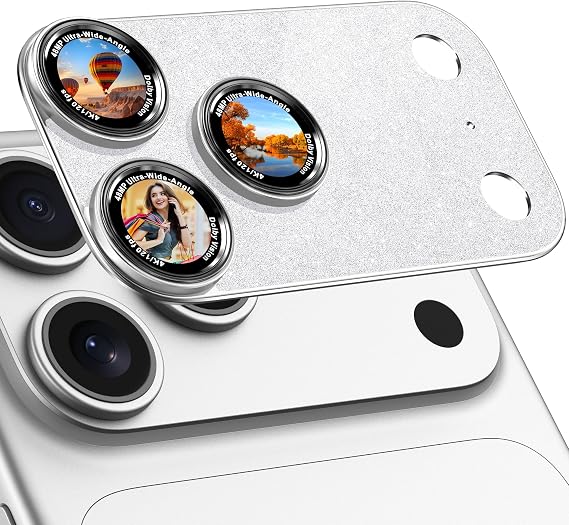 カメラレンズプロテクター iPhone 17 Pro Max対応 - メタルフレーム強化ガラスカバー、傷防止 落下防止 強力粘着 リアカメラスクリーンカバー - シルバー