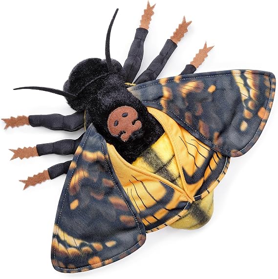 lilizzhoumax Ghost Face Moth Plush Toy, 38 cm, Black and Yellow Moth Stuffed Animal, Soft Insect Gift for Ages 3+