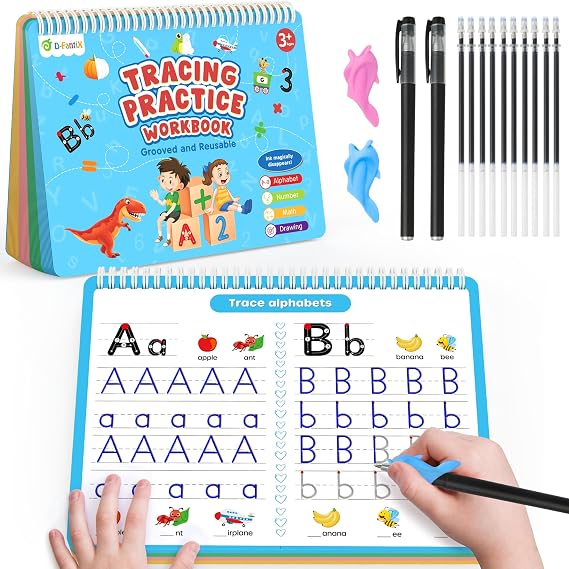 D-FantiX Large Magic Grooved Practice Copybook with Disappearing Ink Pens