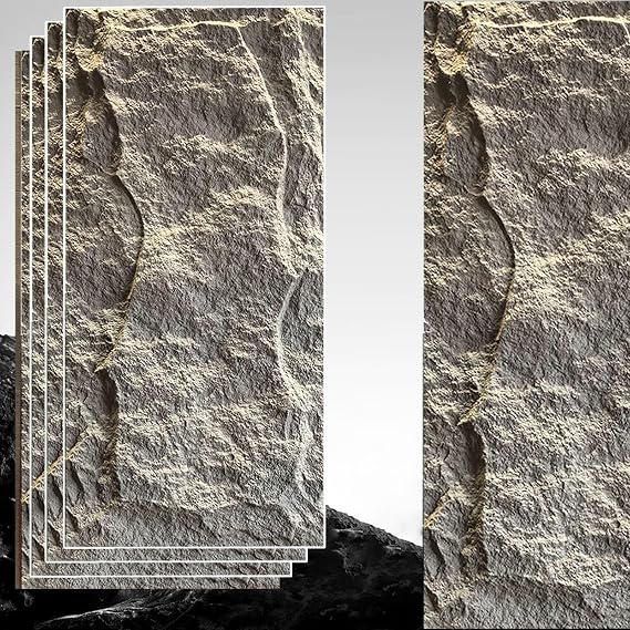 4-pack 3d Pu Stone Wall Panels for Interior Decor, Exterior Modern 3d Wall Panels - Faux Stone Look Wainscoting, Outdoor Imitation Stone Rock Wall Paneling(Gray)