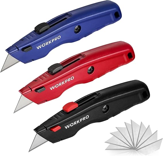 WORKPRO Premium Utility Knife Set, 3-Pack Retractable Box Cutters