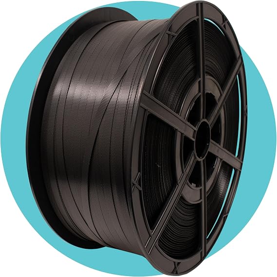 Triplast Polypropylene Hand Strapping Coil (12mm x 1000m, 310kg Break Strain) - Heavy Duty Black Pallet Strapping with Plastic Reel for Securing Heavy Loads, Export & Industrial Packaging (Pack of 1)
