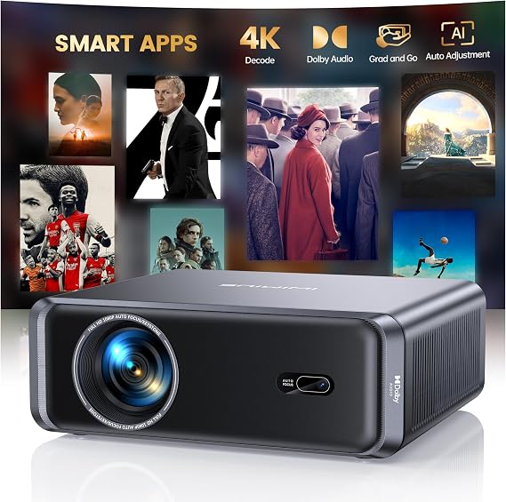 Projector 4K【Netflix Included/Dolby】 36000 Lumens Smart Projector 4K Auto Focus/Keystone WiFi Bluetooth FHD 1080P,HDR10, Official Apps Projectors Portable WiFi6 Home Cinema/Outdoor/HDMIARC Gift