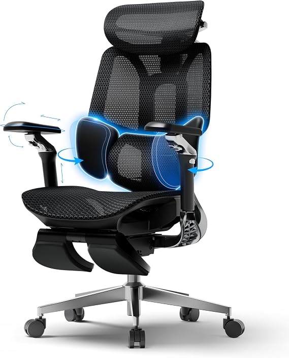 Hbada E3 Pro 2026 Edition Ergonomic Office Chair, Lumbar Support 3-Zones, 4D Headrest and Adjustable 4D Arms, Mesh Desk Chair with 140° Reclining (Black)