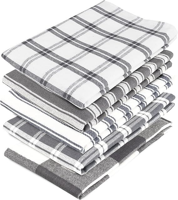 LivinEase 100% Cotton Tea Towels, 5 Pack, Grey, 48x70cm, Extra Large