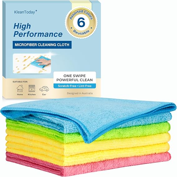 6 Pack Microfibre Cleaning Cloths 12.6X12.6 inches Super Absorbent High Performance -1200 Washes Resuable Microfiber Rags for Kitchen, Car, Bathroom & Household Cleaning Supplies