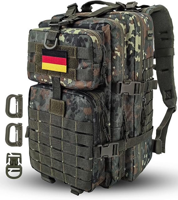 Hannibal Tactical 40L MOLLE Assault Pack, Tactical Backpack Military Army Camping Rucksack, 3-Day Pack with Flag Patch, D-Rings