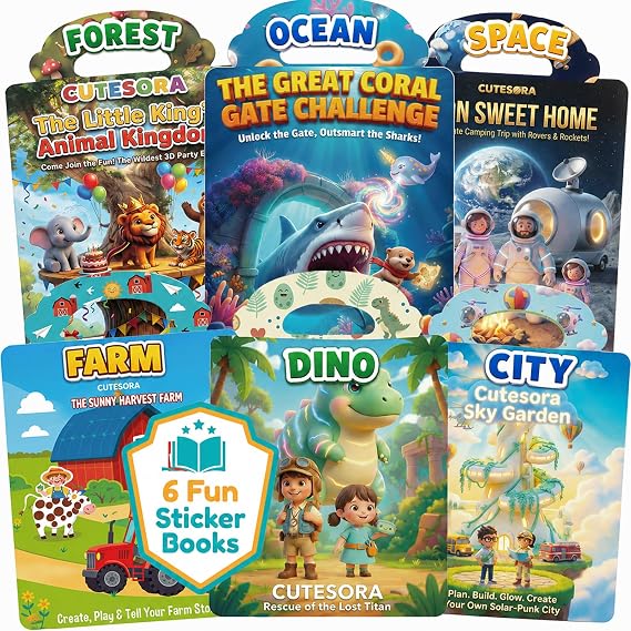 6-Set Reusable Jelly Sticker Books for Toddlers Ages 3-6