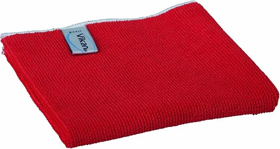 Vikan 691134 Basic Microfibre Cloth, Red, 320mm Length, 320mm Width, 3mm Height, Pack of 5