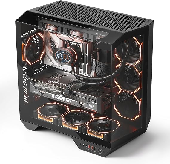 darkFlash Full-Tower ATX Gaming PC Case, Back Plug-in Motherboard, Vertical GPU Mounting, Dual-Chamber, Panoramic Glass, Up to 2 x 360mm Radiators, RTX 40 Compatible(DY470) (4 PWM ARGB Fans, Black)