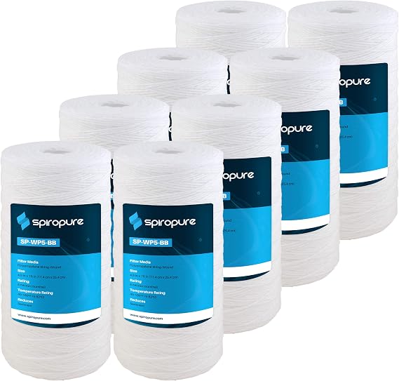 SpiroPure Replacement for WP5BB97P 355214-43 WPX5BB97P 355217-43 SWC-45-1005 CW5-BBS 10x4.5 String Wound 5 Micron Sediment Filter (8 Pack)