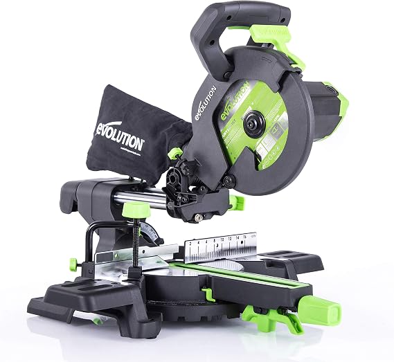 Evolution Power Tools F210SMS Sliding Mitre Saw with Multi-Material Cutting, 45 Degree Bevel, 50 Degree Mitre, 230 mm Slide, 1200 W, 230 V