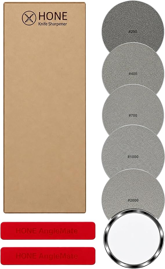 𝗛𝗢𝗡𝗘 Pro Accessories: Accessories Package Set with Premium Leather Strop, AngleMate, Diamond Discs #200, #400, #700, #1000, #2000, and #3000 Ceramic Disc.