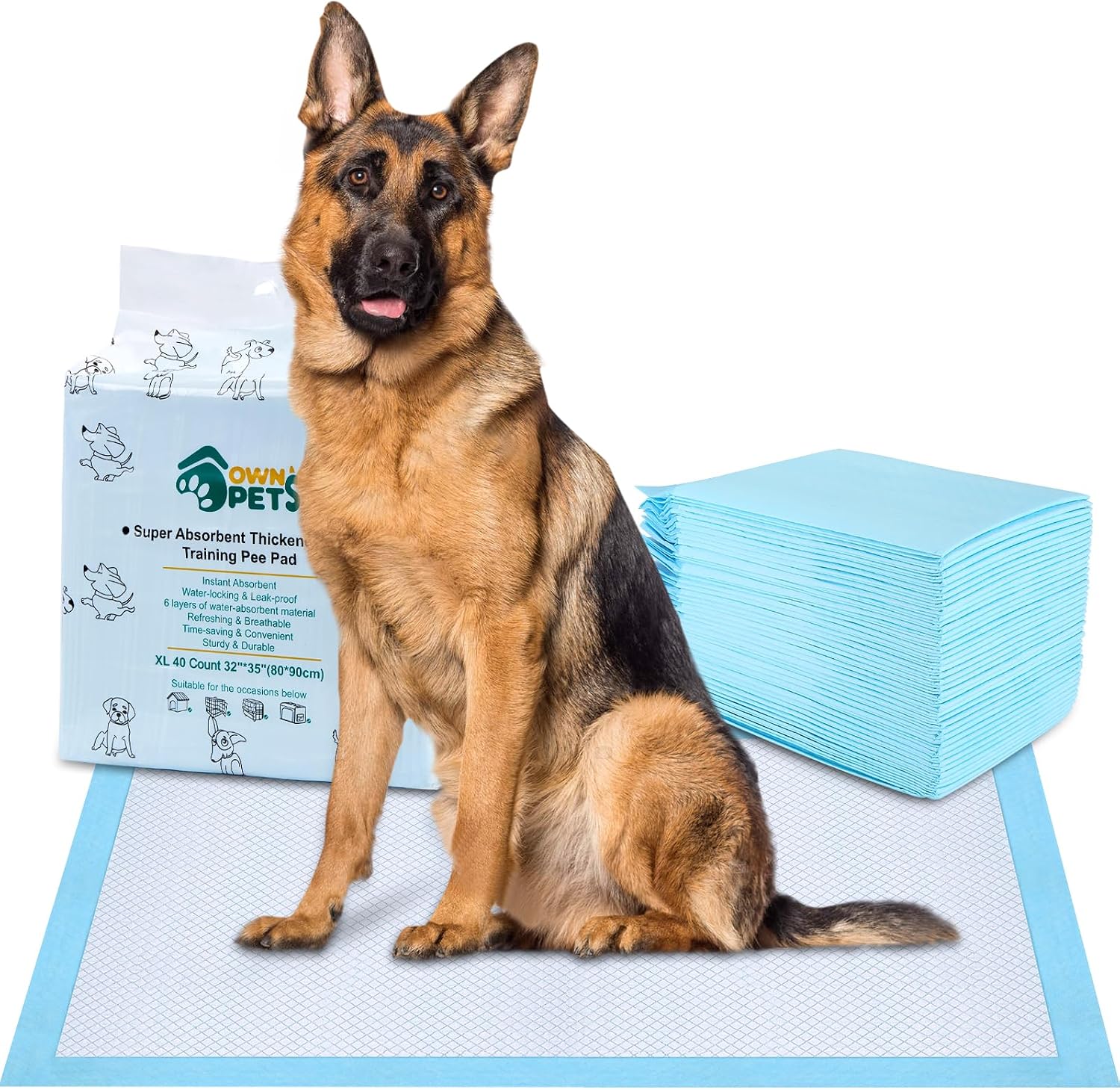Ownpets Dog Training Pad,90 x 80cm. 40 count Leak-Proof 6-Layer Pet Potty Training Pads Pee Pads with Quick-Dry Surface for Pets, Puppies, Adult, Sick & Aging Dogs