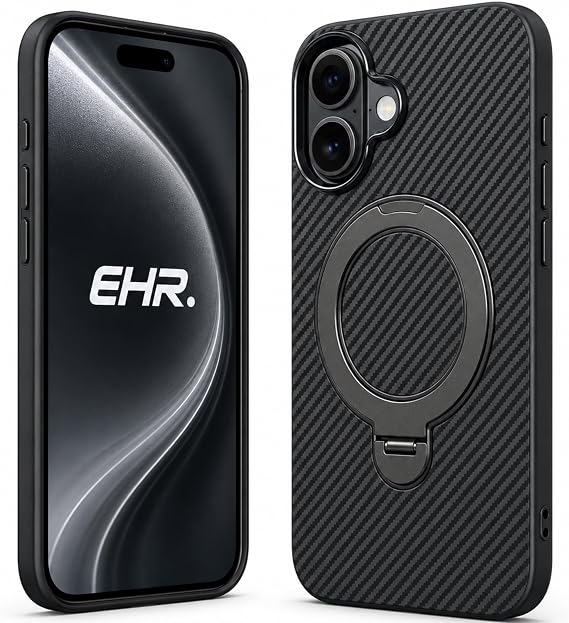 Ehr. iPhone 17 ile Uyumlu Magsafe Wireless Şarj Özellikli Kamera Çıkıntılı Standlı Carbon içi Kadife Silikon Arka Kapak (Siyah, iPhone 17)