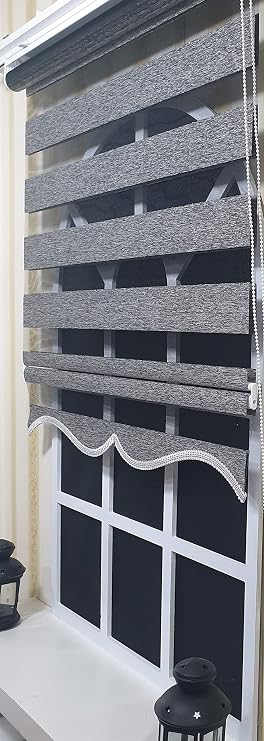 StorBurada Zebra Stor Perde Siyah Gümüş Etek Dilimli ST 009