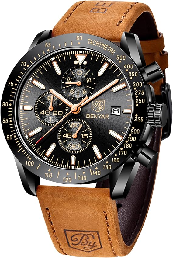 BENYAR Watch for Men Analog Quartz Chronograph Waterproof Luminous Designer Big Face Mens Wrist Watches Business Sport Casual Dress Elegant Gifts for Men