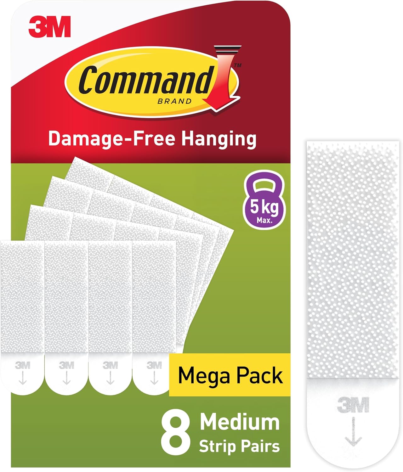 Command Medium Picture Hanging Strips, Value Pack - 8 Pairs 16 Strips Adhesive Strips, White - for Pictures, Frames, Mirrors, Wall décor - Damage Free Hanging