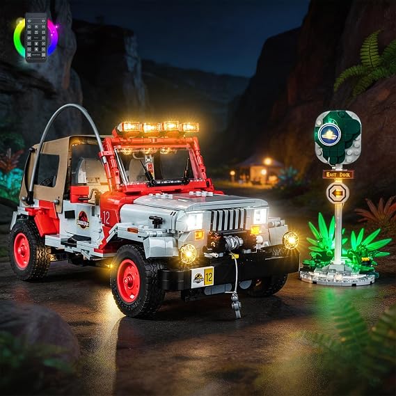 LocoLee ライトキット Lego77984 ジュラシックパーク ジープラングラー対応 - 実際のモデルのみのライトではなく、レゴジュラシックワールドディスプレイコレクター用LED照明アクセサリーRCバージョン