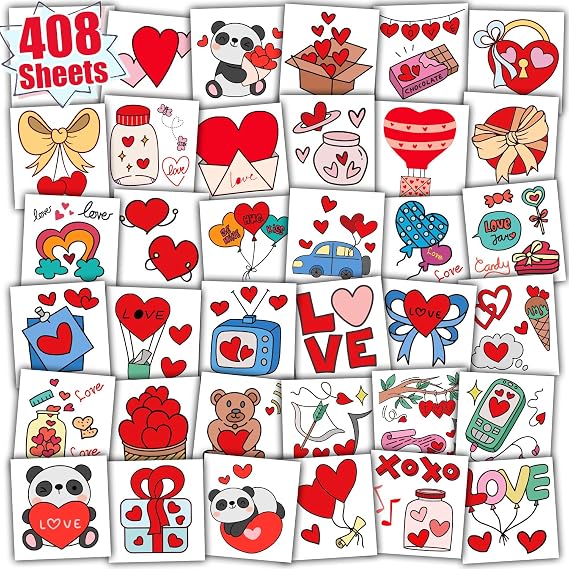 Leesgel Temporary Tattoos for Kids Valentines Decorations, 408 Sheets
