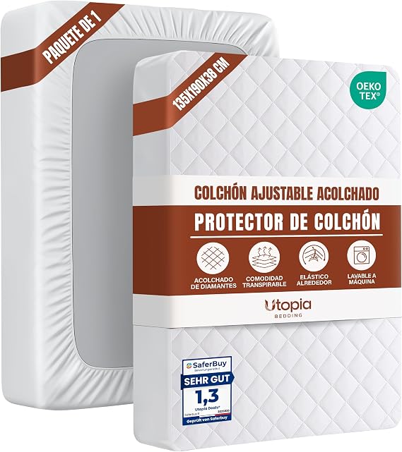 Mattress Protector 135 x 190 cm, Padded Bed Cover, Mattress Cover