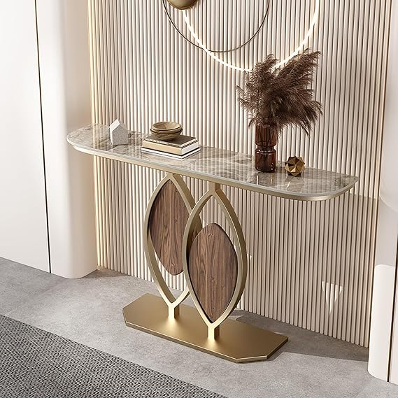 47" Marble Console Table ry Faux Entryway Fur with Mirrored Stainless Steel Base Accent Table for Living Room Hallway & Corridor (100x30x80cm C)