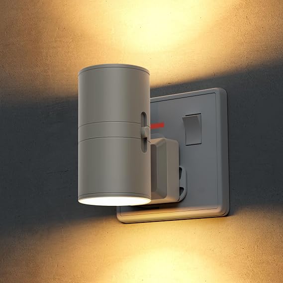 LOHAS-LED Night Light Plug in Wall, Grey Cylinder, 3000K Warm White [Energy Class F]
