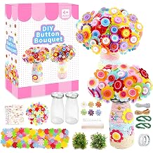 DxxD Arts and Craft Craft Kits for Kids Poke-in Art Gifts for 4 5 6 7 8 Year Old, Flower Pressing Kitfor Girls, Build DIY Toys Make Your Own Flower Bouquet with Button and Felt