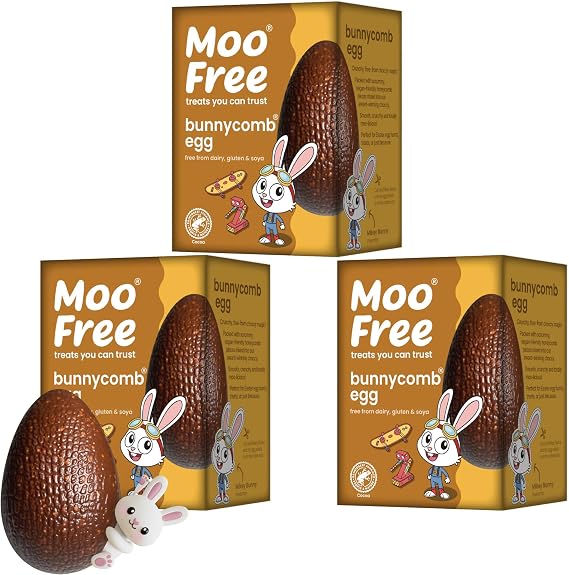 Moo Free Easter Egg Bulk Buy – Dairy Free | Gluten Free | Vegan Milk Chocolate | Easter Egg Hunt, Kids Party Bags & Family Treats (3 Box, Bunnycomb)