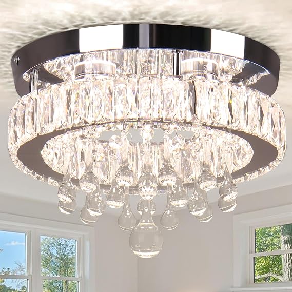 11.8" Modern Crystal Chandeliers Led Crystal Ceiling Light Chandelier Ceiling Light for Living Room Bedroom Dining Room Hallway Variable Light(2500K/4500K/6500K) [Energy Class E]