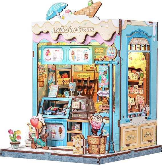 CUTEBEE ブックヌークキット - DIYミニチュアハウスドールハウスキット 大人とティーン向け Booknook Tiny House アイスクリームショップ 本棚装飾 3D木製パズル 家族や友人へのギフトベラのアイスクリーム