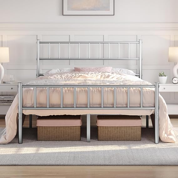Yaheetech 4ft6 Double Solid Metal Bed Frame Underbed Storage, Sliver
