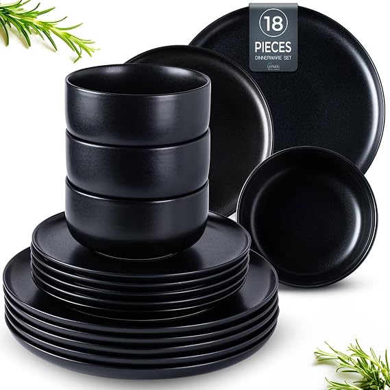 LERATIO Stoneware Dinnerware Sets for 6,18-Piece Plates and Bowls Set